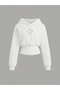 Women's Oversize Crystal Stone Printed Short Hooded Crop Sweatshirt