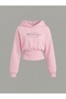 Women's Oversize Crystal Stone Printed Short Hooded Crop Sweatshirt