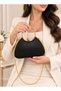Women's Evening Dress Bag Gold Moon Case Black Leather Hand and Shoulder Bag