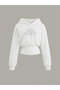 Women's Oversize Crystal Stone Printed Short Hooded Crop Sweatshirt