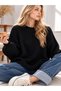 Black Crew Neck Oversize Women's Knitwear Sweater - 3