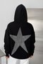 Women's Star Printed Hooded Oversize Sweatshirt with Kangaroo Pocket - 6