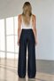 Navy Blue Ultra High Waist Wide Leg Denim Trousers with Buckle Detail - 4