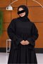 Black Modal Sleeves Two-Layered Hijab Dress - 2