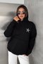 Women's Star Printed Hooded Oversize Sweatshirt with Kangaroo Pocket - 3
