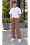 Men's Brown 3-Thread Side Piping Adjustable Baggy Sweatpants with Stopper Cuffs - 2