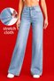 Roxana Blue Snow Wash Women's Lycra Wide Leg Jeans, High Loose Wide Leg Denim Pants New Season