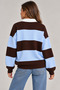 Women's Oversize Striped Knitwear Sweater with Polo Collar and Buttons - 3