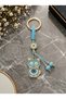 Light Blue Cat Metal Macrame Keychain, Lucky Keychain, Metal Evil Eye Keychain Bag Accessory