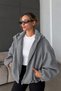 Zr Model Gray Hooded Bomber Jacket Women's Imported Anti-Pilling Cashmere Coat - 5