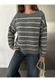 Women's Striped Boat Neck Soft Jazz Oversize Knitwear Sweater - 5