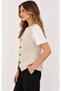 Cream Color Striped Buttoned Vest - 2