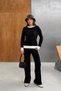 Women's Black Stylish Stripe Detailed Crew Neck Sweater Wide Leg Pants Bottom Top Two-Piece Knitwear Set - 6