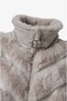 Cream-Colored Short Faux Fur Jacket with Ribbed Stitching. - 8