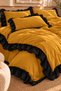 Ruffled 100% Cotton Double Duvet Cover Set Mustard