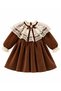 Baby Girl Velvet Dress Burgundy Brown Ecru Lace Collar Bow Vintage Stylish Long Sleeve Special Occasion Dress 9- 24 Months - 2