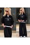 Girl's Shawl Collar 3-Thread Zippered Oversize Sweatshirt Wide Leg Sweatpants Set - 3