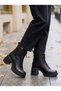 Sms1201Black Front Zippered Thick Heeled Platform Women's Boots