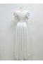 Women's White V-Neck Balloon Sleeve Belted Long Satin Evening Dress Wedding Dress Promise Engagement Outdoor Shooting Dress - 2