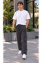 Men's Anthracite 3 Thread Side Ribbed Adjustable Baggy Sweatpants with Stopper Cuffs - 5