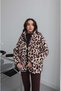 Black Piping Leopard Pattern Fleece Jacket - 2