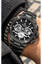 Stylish Gift Boxed-Functional Active-Black Color Steel Cord,Sports Men's Wristwatch+Chain Bracelet