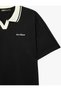 Cotton Short Sleeve Patterned Color Contrast Polo Neck T-Shirt - 3