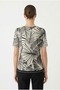 Women's Black Cream Patterned Short Sleeve T-Shirt - 2