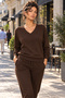 Women's Long Sleeve V-Neck Viscose Two-Thread Blouse and Trousers Two-Piece Set - New Season Comfortable Fit and Timeless Elegance - 2