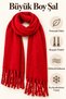 Women's Red Plain Large Size Shawl 180X65 cm Soft Textured Twisted Tassel Winter Shawl Scarf – Shoulder Shawl - 5
