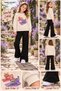 Winter, Spring, and Autumn Girls' Black Spanish Flared Bottoms and Beige Sweat Top - 2