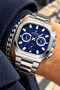 Square Dark Blue Dial-Silver Color Steel Strap-Functional Active Men's Wristwatch+Chain Bracelet