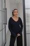 Navy Blue V-Neck Blouse on the Front and Back - 2