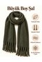 Women's Khaki Plain Large Size Shawl 180X65 cm Soft Textured Twisted Tassel Winter Shawl Scarf – Shoulder Shawl - 5