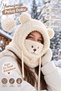 Children's Teddy Bear Ears Plush Beanie Scarf Neck Collar Winter Hooded Face Protector