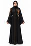 Abaya with Floral Embellishments on the Shoulders |   Floral Shoulder Belted Abaya
