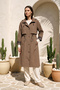 Hooded Trench Coat with Snap Fasteners and Zipper Detail on the Front 6067 Brown