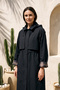 Hooded Trench Coat with Snap Fasteners and Zipper Detail on the Front 6067 Black - 2