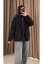 Hooded Zippered Velsoft Jacket - Black (Es)
