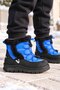 Children's Boots Saks Blue Fur Collar Drawstring Lace-Up Thick Sole Winter Boots
