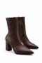 Sisi Women's Coffee Leather Stretch Pointed-Toe Chunky Heel Stylish Everyday Boots, 8 cm Heel. - 2