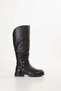 Women's Genuine Leather Buckle Drawstring Boots Anl.3472 Black
