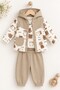 Baby Boy Set Hooded Teddy Bear Patterned 3-Piece Set - 4