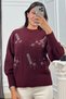 Women's Winter Burgundy Lumiere Stone-Embellished Knit Sweater 20298.