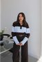 Baby Blue Sequined Polo Collar Striped Sweater - 3