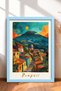 Pompeii Written Volcano and Colorful Houses Framed Painting Italy Poster Wall Decor Itp082