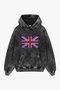 Union Jack Stone Printed Oversize Unisex Washable Black Hoodie