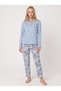 Women's Long-Sleeved Pajama Set, Blue - 5