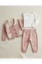 6-24 Months Baby Girl Winter 3-Piece Set – Knit Cardigan, 3-Strand Ribbed Pants and Long Sleeve Top Newborn Baby Set