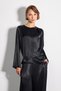 Pile Detailed Long Sleeve Satin Blouse - Black